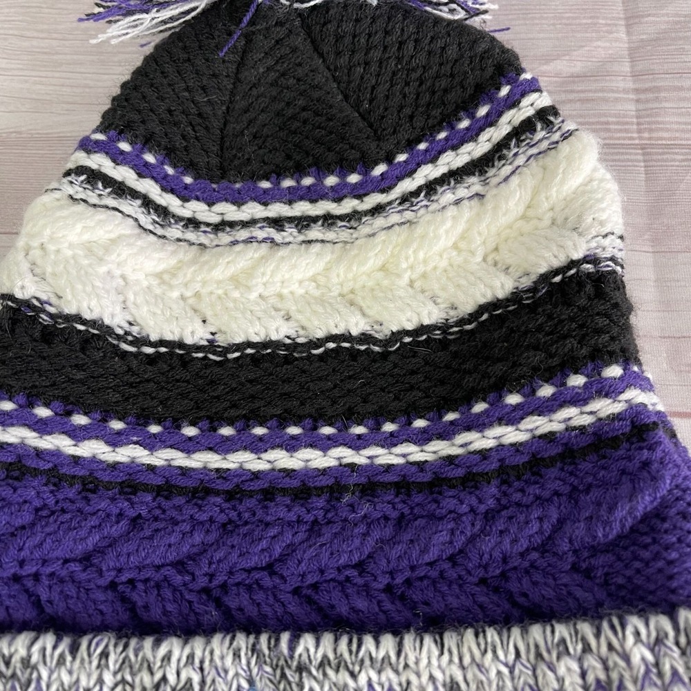 Sports Tek Womens Purple/White Cable Knit Beanie Hat One Size Fits Most - Picture 3 of 6